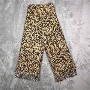 Merona Leopard Print‎ Fleece Scarf Brown Tan Animal Print Fringe Trim One Size